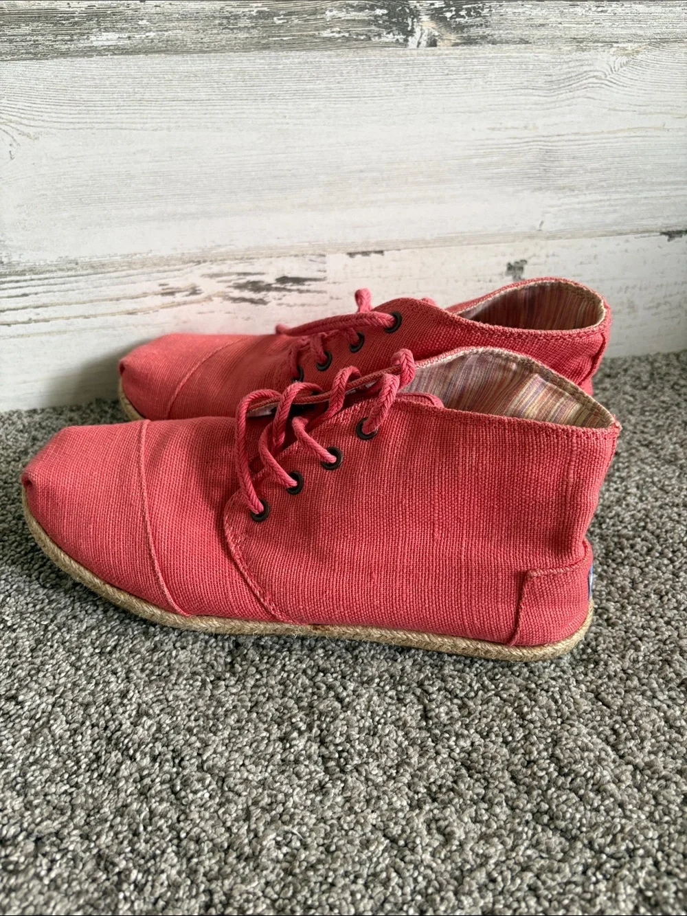 Toms Coral Canvas Lace-Up Espadrille Shoes